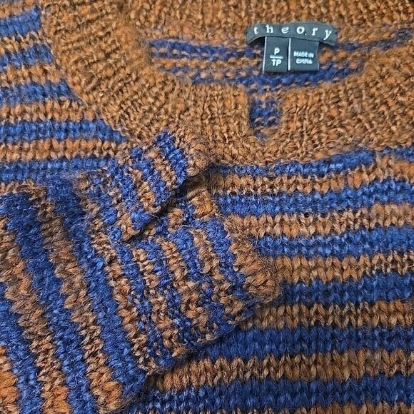 Theory Aegea B Athos Sweater Womens Small Brown & Navy Blue Wool Blend Striped - Picture 9 of 10